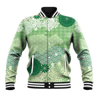 Green Palaka Japanese Patterns Baseball Jacket Asanoha Seigaiha Sakura Motif LT14 Unisex Green - Polynesian Pride