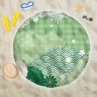 Green Palaka Japanese Patterns Beach Blanket Asanoha Seigaiha Sakura Motif LT14 One Size 150cm Green - Polynesian Pride