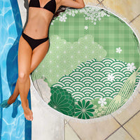 Green Palaka Japanese Patterns Beach Blanket Asanoha Seigaiha Sakura Motif LT14 - Polynesian Pride