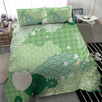 Green Palaka Japanese Patterns Bedding Set Asanoha Seigaiha Sakura Motif LT14 - Polynesian Pride