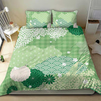 Green Palaka Japanese Patterns Bedding Set Asanoha Seigaiha Sakura Motif LT14 - Polynesian Pride
