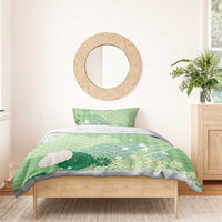 Green Palaka Japanese Patterns Bedding Set Asanoha Seigaiha Sakura Motif LT14 - Polynesian Pride