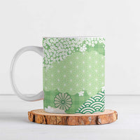 Green Palaka Japanese Patterns Ceramic Mug Asanoha Seigaiha Sakura Motif LT14 Green - Polynesian Pride