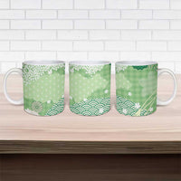 Green Palaka Japanese Patterns Ceramic Mug Asanoha Seigaiha Sakura Motif LT14 - Polynesian Pride