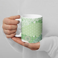 Green Palaka Japanese Patterns Ceramic Mug Asanoha Seigaiha Sakura Motif LT14 - Polynesian Pride