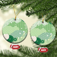 Green Palaka Japanese Patterns Ceramic Ornament Asanoha Seigaiha Sakura Motif LT14 Circle Green - Polynesian Pride