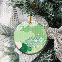 Green Palaka Japanese Patterns Ceramic Ornament Asanoha Seigaiha Sakura Motif LT14 - Polynesian Pride