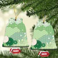 Green Palaka Japanese Patterns Ceramic Ornament Asanoha Seigaiha Sakura Motif LT14 Bell Flake Green - Polynesian Pride