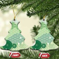Green Palaka Japanese Patterns Ceramic Ornament Asanoha Seigaiha Sakura Motif LT14 Christmas Tree Green - Polynesian Pride