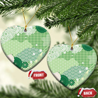 Green Palaka Japanese Patterns Ceramic Ornament Asanoha Seigaiha Sakura Motif LT14 Heart Green - Polynesian Pride
