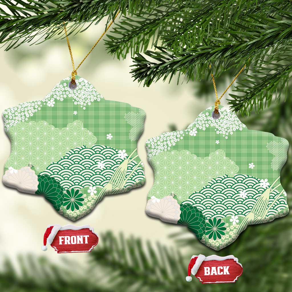 Green Palaka Japanese Patterns Ceramic Ornament Asanoha Seigaiha Sakura Motif LT14 Snow Flake Green - Polynesian Pride