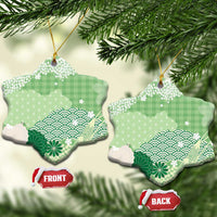 Green Palaka Japanese Patterns Ceramic Ornament Asanoha Seigaiha Sakura Motif LT14 Snow Flake Green - Polynesian Pride