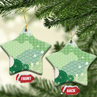 Green Palaka Japanese Patterns Ceramic Ornament Asanoha Seigaiha Sakura Motif LT14 Star Green - Polynesian Pride
