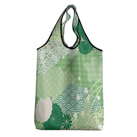Green Palaka Japanese Patterns Grocery Bag Asanoha Seigaiha Sakura Motif LT14 - Polynesian Pride