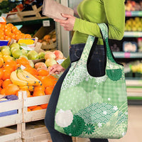 Green Palaka Japanese Patterns Grocery Bag Asanoha Seigaiha Sakura Motif LT14 - Polynesian Pride