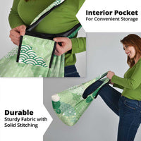 Green Palaka Japanese Patterns Grocery Bag Asanoha Seigaiha Sakura Motif LT14 - Polynesian Pride