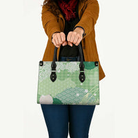 Green Palaka Japanese Patterns Leather Bag Asanoha Seigaiha Sakura Motif LT14 - Polynesian Pride