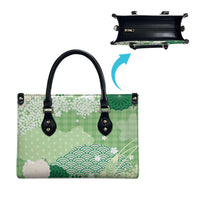 Green Palaka Japanese Patterns Leather Bag Asanoha Seigaiha Sakura Motif LT14 - Polynesian Pride