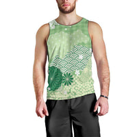 Green Palaka Japanese Patterns Men Tank Top Asanoha Seigaiha Sakura Motif LT14 - Polynesian Pride