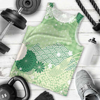 Green Palaka Japanese Patterns Men Tank Top Asanoha Seigaiha Sakura Motif LT14 - Polynesian Pride