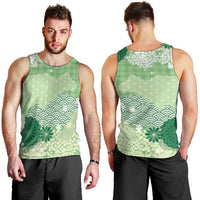 Green Palaka Japanese Patterns Men Tank Top Asanoha Seigaiha Sakura Motif LT14 - Polynesian Pride