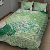 Green Palaka Japanese Patterns Quilt Bed Set Asanoha Seigaiha Sakura Motif LT14 - Polynesian Pride