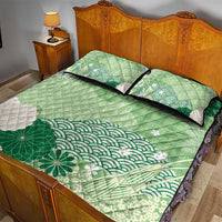 Green Palaka Japanese Patterns Quilt Bed Set Asanoha Seigaiha Sakura Motif LT14 - Polynesian Pride