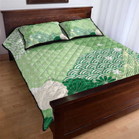 Green Palaka Japanese Patterns Quilt Bed Set Asanoha Seigaiha Sakura Motif LT14 - Polynesian Pride