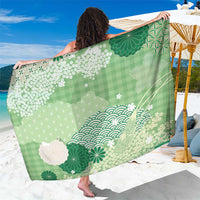Green Palaka Japanese Patterns Sarong Asanoha Seigaiha Sakura Motif LT14 One Size 44 x 66 inches Green - Polynesian Pride