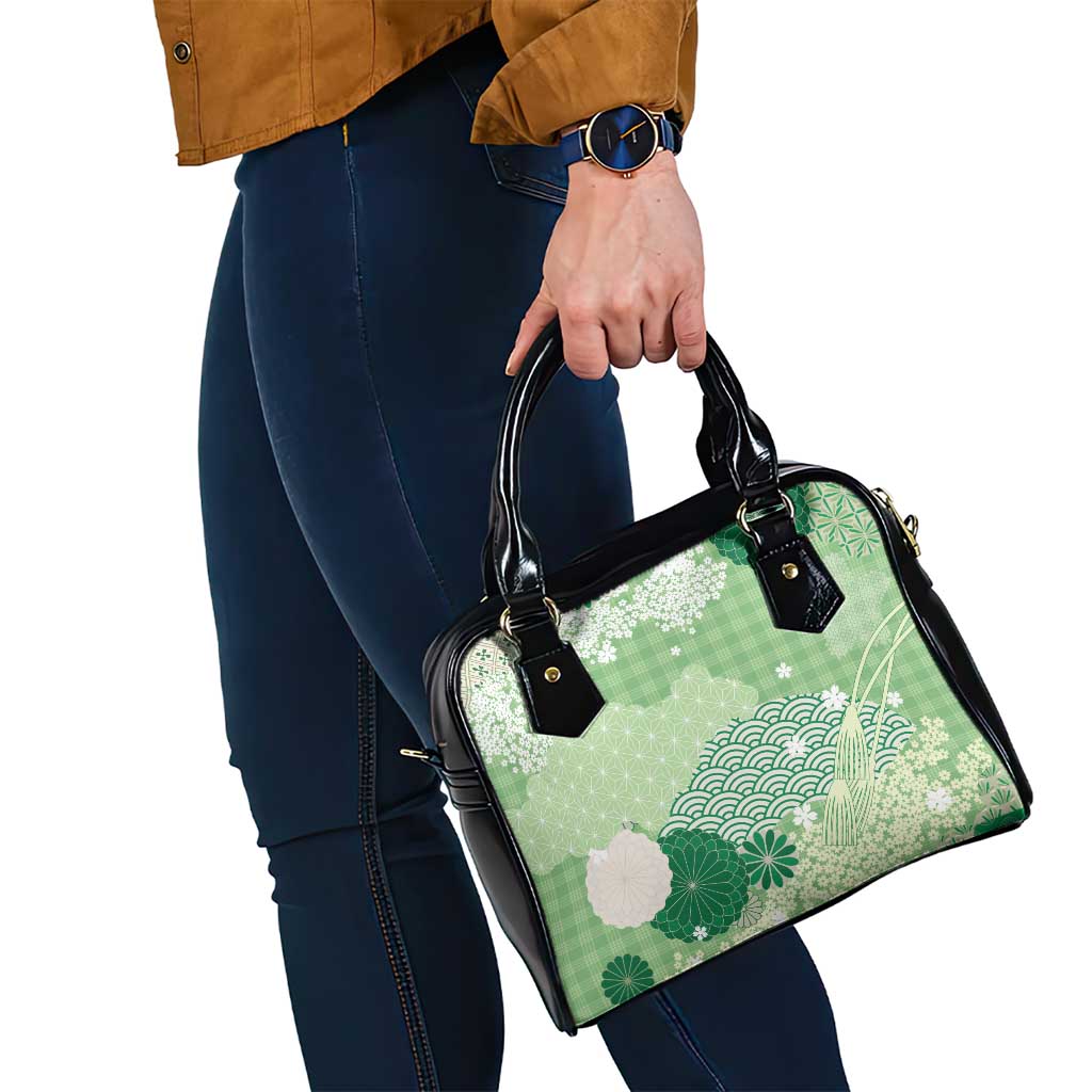Green Palaka Japanese Patterns Shoulder Handbag Asanoha Seigaiha Sakura Motif LT14 - Polynesian Pride