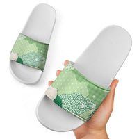 Green Palaka Japanese Patterns Slide Sandals Asanoha Seigaiha Sakura Motif LT14 - Polynesian Pride