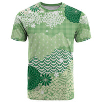 Green Palaka Japanese Patterns T Shirt Asanoha Seigaiha Sakura Motif LT14 Green - Polynesian Pride