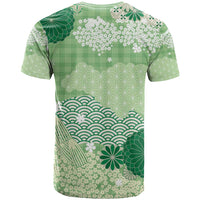 Green Palaka Japanese Patterns T Shirt Asanoha Seigaiha Sakura Motif LT14 - Polynesian Pride