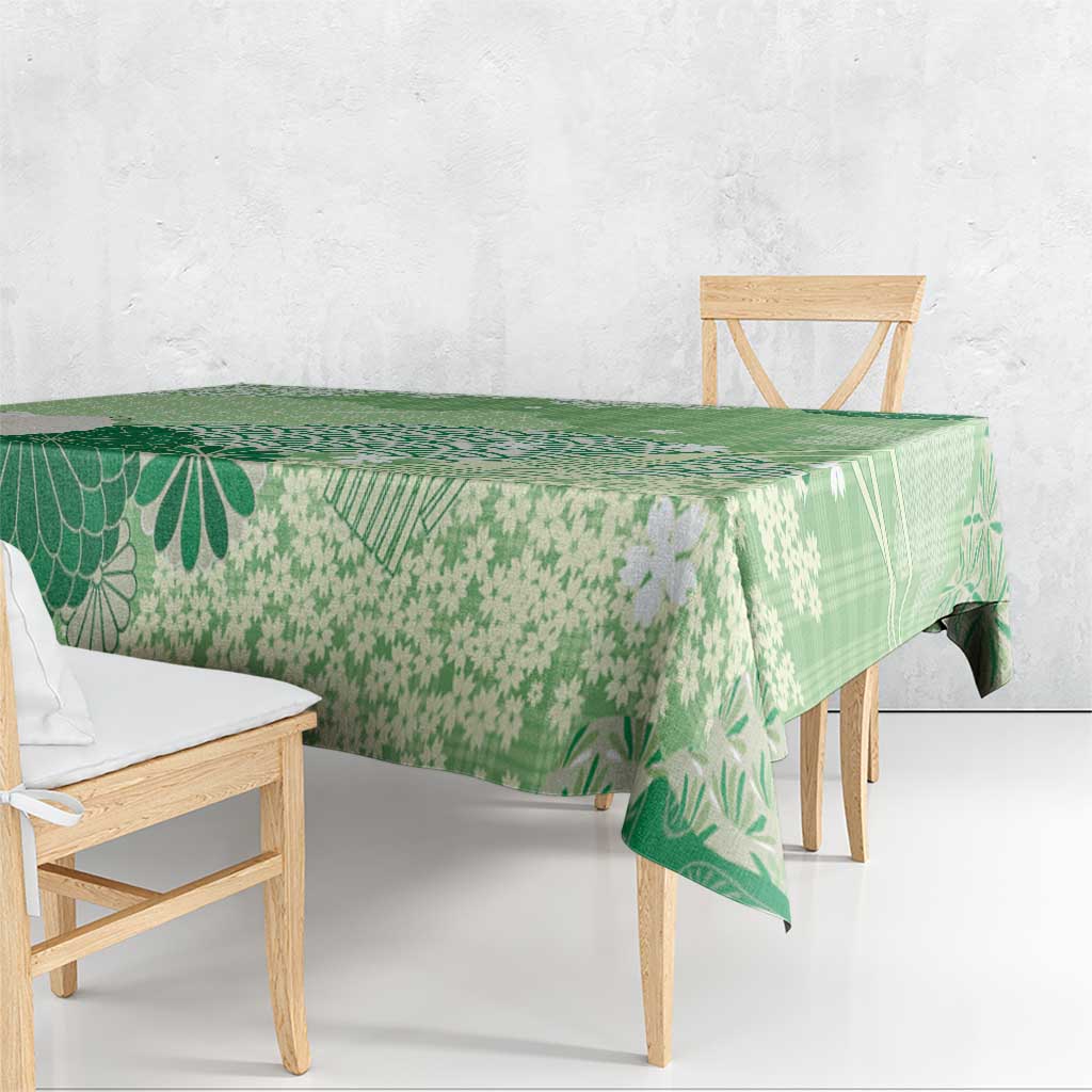 Green Palaka Japanese Patterns Tablecloth Asanoha Seigaiha Sakura Motif LT14 - Polynesian Pride