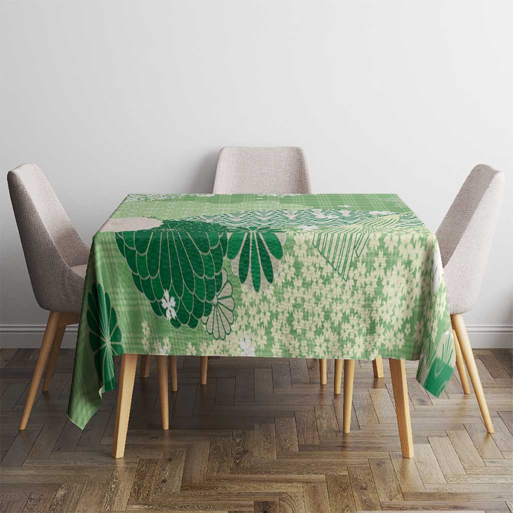 Green Palaka Japanese Patterns Tablecloth Asanoha Seigaiha Sakura Motif LT14 - Polynesian Pride