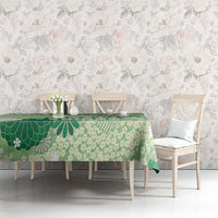 Green Palaka Japanese Patterns Tablecloth Asanoha Seigaiha Sakura Motif LT14 - Polynesian Pride