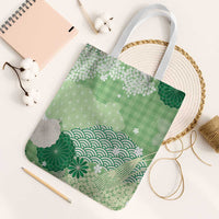 Green Palaka Japanese Patterns Tote Bag Asanoha Seigaiha Sakura Motif LT14 White Strap One Size Green - Polynesian Pride