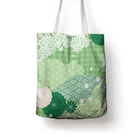 Green Palaka Japanese Patterns Tote Bag Asanoha Seigaiha Sakura Motif LT14 - Polynesian Pride