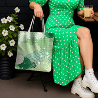Green Palaka Japanese Patterns Tote Bag Asanoha Seigaiha Sakura Motif LT14 - Polynesian Pride