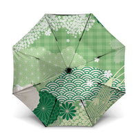 Green Palaka Japanese Patterns Umbrella Asanoha Seigaiha Sakura Motif LT14 One Size Folded 11.42 inch Opened Diameter 37.4 inch Green - Polynesian Pride
