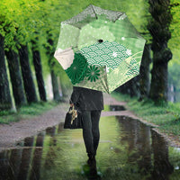 Green Palaka Japanese Patterns Umbrella Asanoha Seigaiha Sakura Motif LT14 - Polynesian Pride