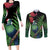 New Zealand Tui Bird Christmas Couples Matching Long Sleeve Bodycon Dress and Long Sleeve Button Shirt Maori Fern Mix Pohotukawa