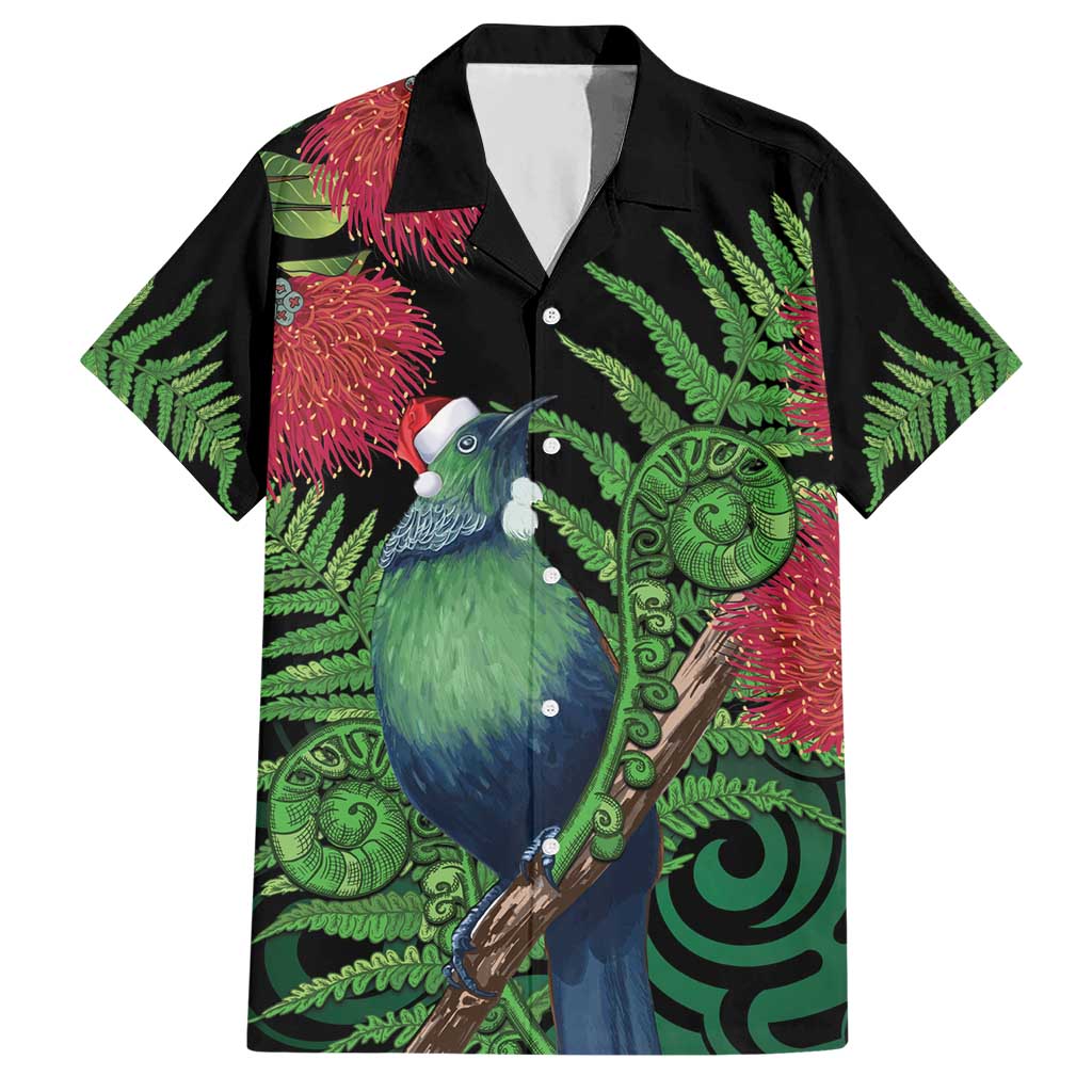 New Zealand Tui Bird Christmas Hawaiian Shirt Maori Fern Mix Pohotukawa LT14 Black - Polynesian Pride