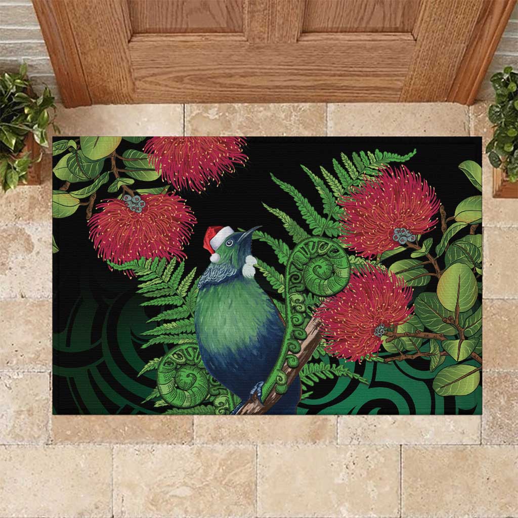 New Zealand Tui Bird Christmas Rubber Doormat Maori Fern Mix Pohotukawa LT14 Black - Polynesian Pride