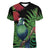 New Zealand Tui Bird Christmas Women V-Neck T-Shirt Maori Fern Mix Pohotukawa