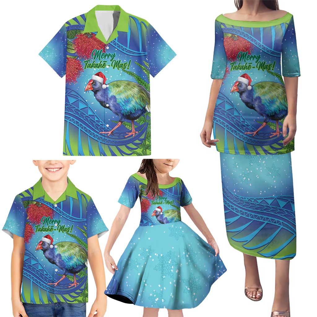 New Zealand Takahe Christmas Family Matching Puletasi and Hawaiian Shirt Maori Fern Mix Pohotukawa