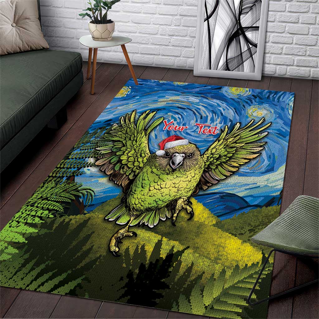 Personalised Jumping Kakapo Christmas Area Rug New Zealand Fern - Starry Night Style