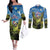 Personalised Jumping Kakapo Christmas Couples Matching Off The Shoulder Long Sleeve Dress and Long Sleeve Button Shirt New Zealand Fern - Starry Night Style