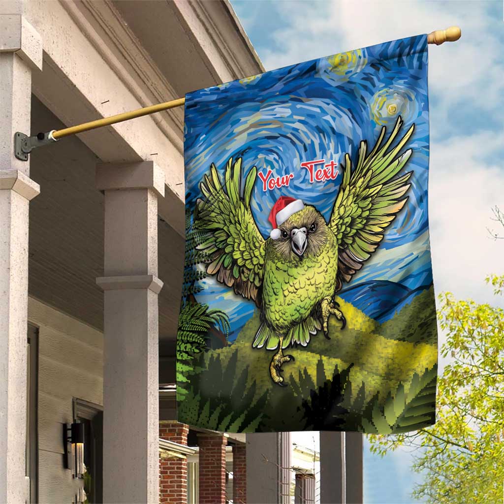 Personalised Jumping Kakapo Christmas Garden Flag New Zealand Fern - Starry Night Style LT14 House Flag Green - Polynesian Pride