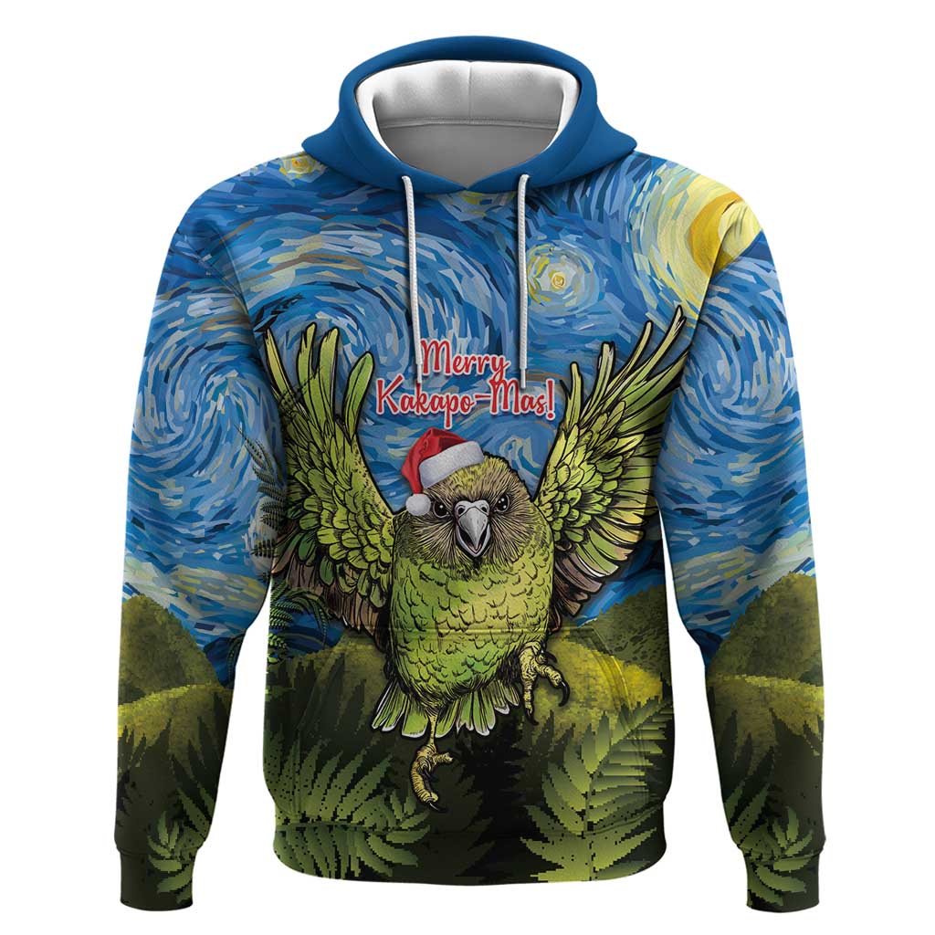 Personalised Jumping Kakapo Christmas Hoodie New Zealand Fern - Starry Night Style LT14 Pullover Hoodie Green - Polynesian Pride